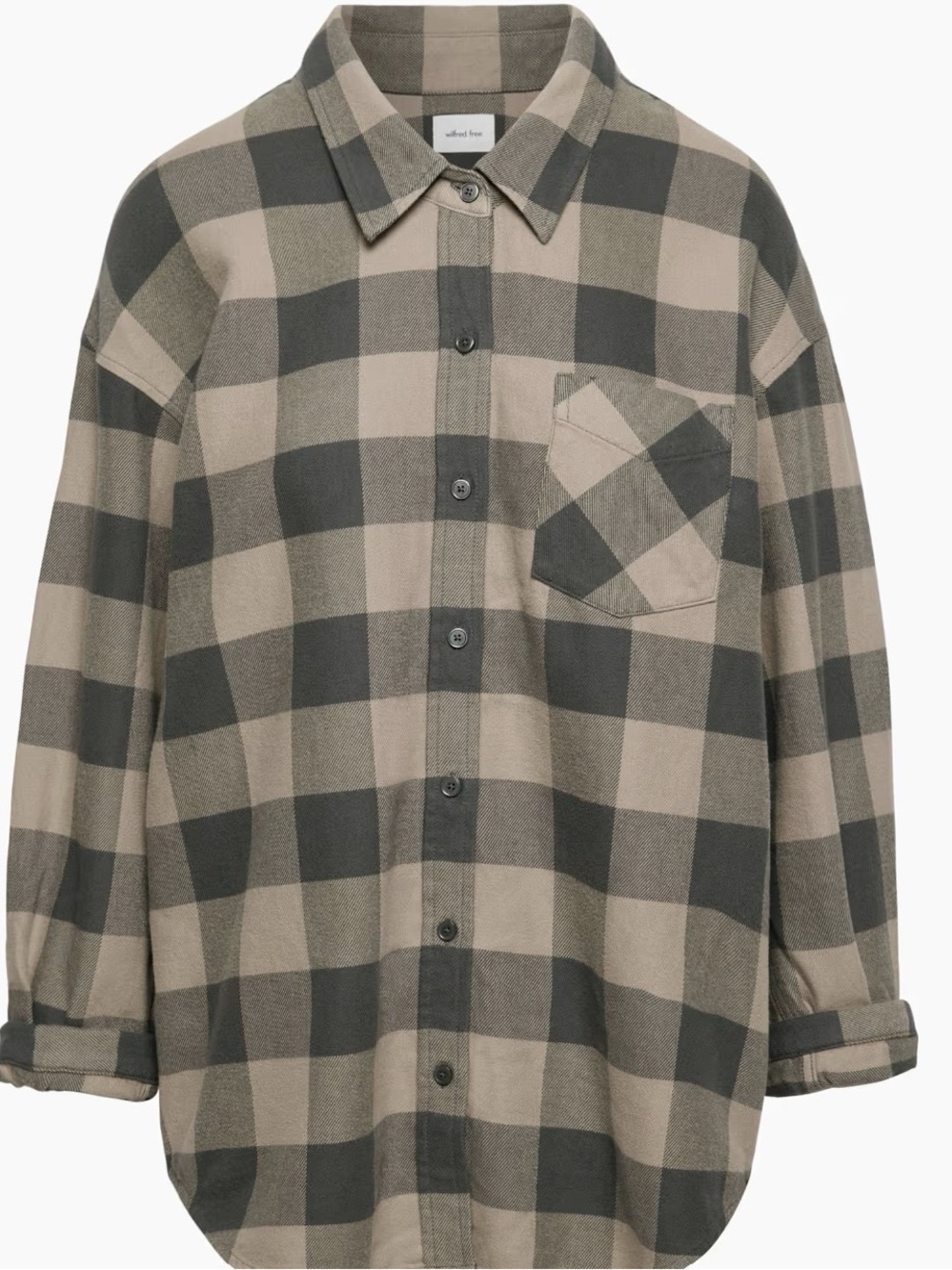 Aritzia Oversized Plaid Button-Down Relaxed Shirt in Taupe & Charcoal Grey
